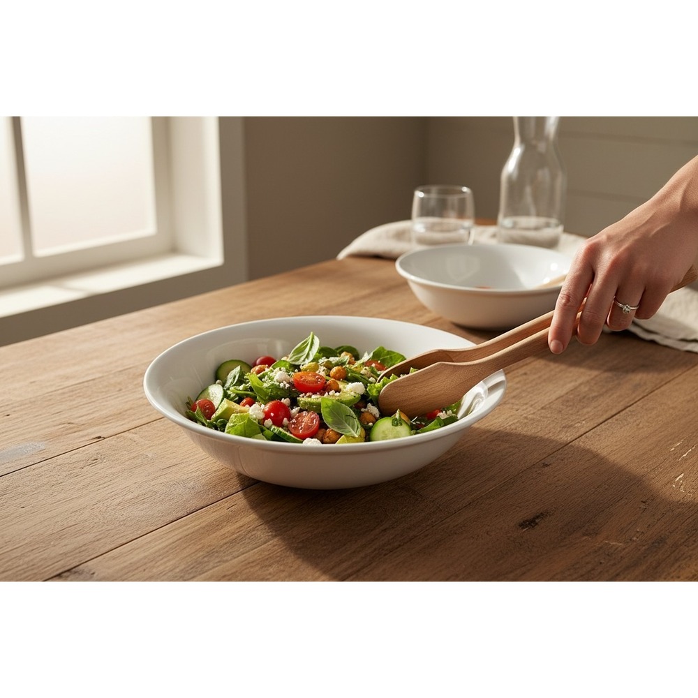 Over and Back Serving Bowl Unisex 12in White NWOT Ceramic Round Salad Pasta